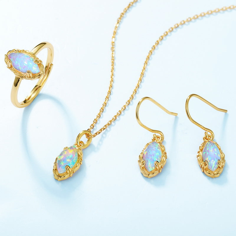 S925 Sterling Silver Jewelry Opal Gemstone Vintage Style Simple Luxury Earrings