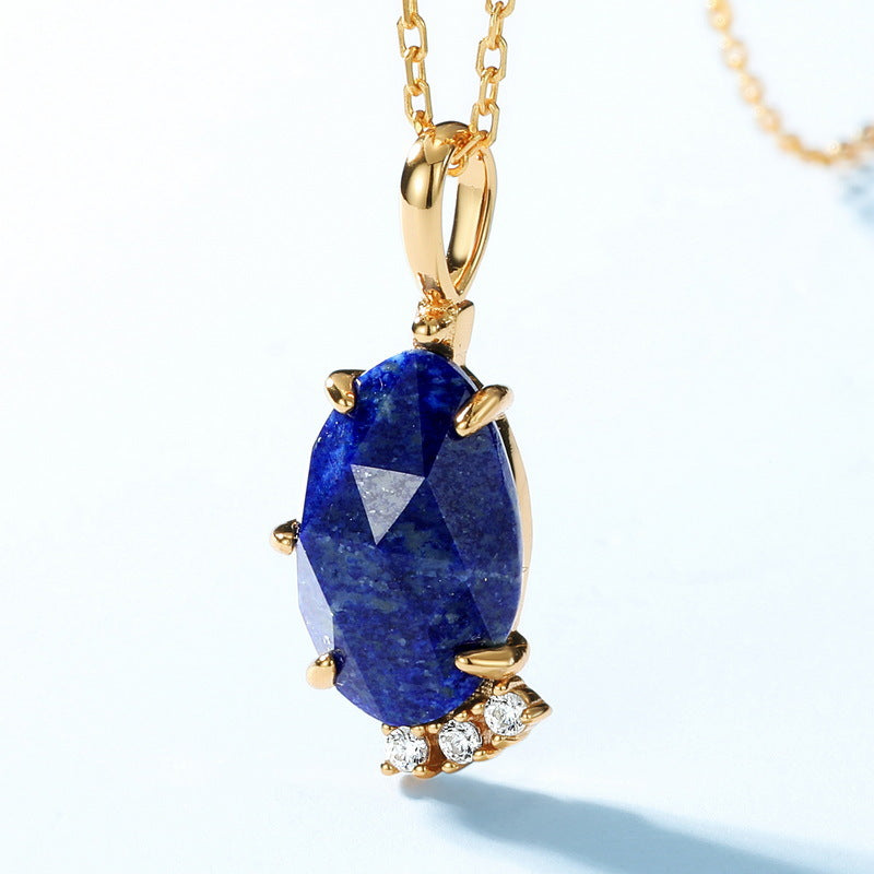 S925 Sterling Silver Jewelry Pendants Natural Lapis Lazuli Gemstone Choker Necklace Charms