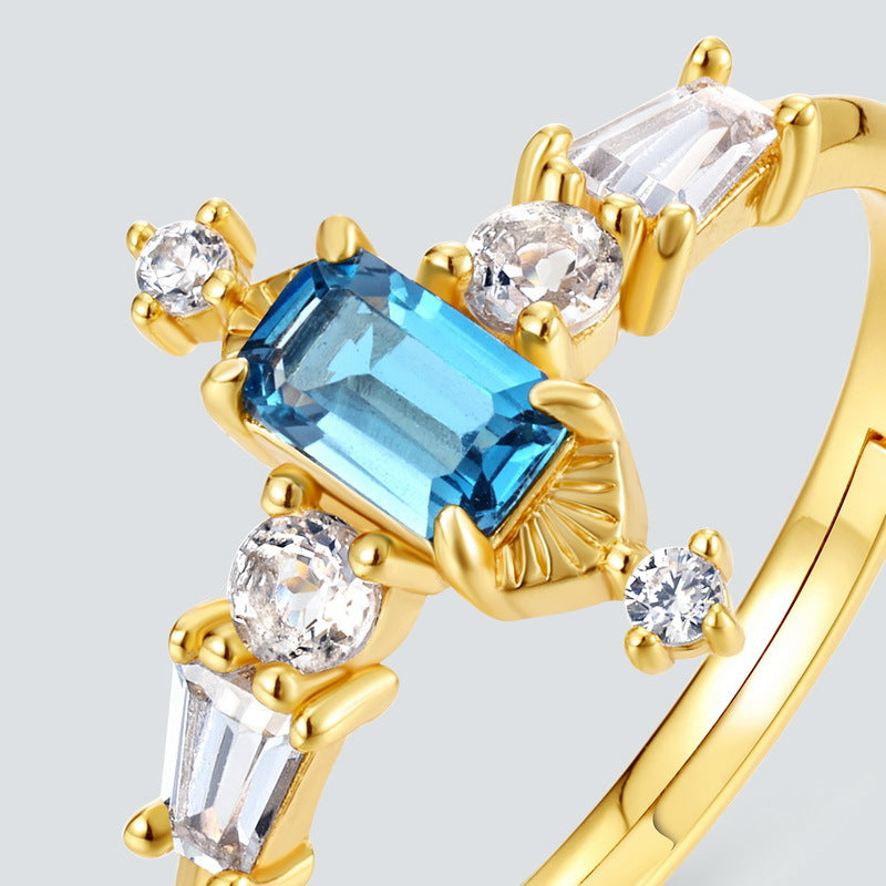 S925 Sterling Silver Jewelry Ring Natural London Blue Topaz Gemstone Palace Style Rings