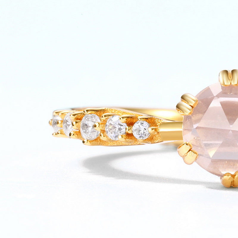S925 Sterling Silver Jewelry Ring Natural Rose Quartz Gemstone Simple Luxury Rings