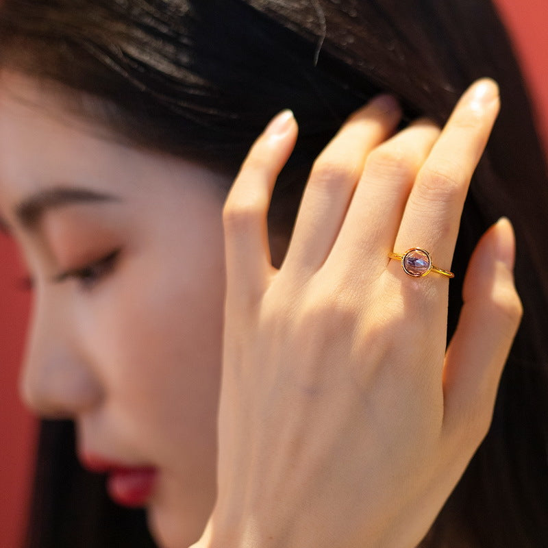 S925 Sterling Silver Jewelry Ring Natural Amethyst Gemstone Gold Plating Elegant Rings