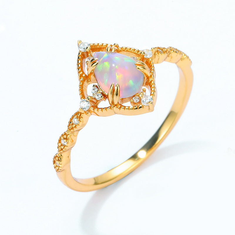 S925 Sterling Silver Jewelry Gold Plating Opal Vintage Palace Style Stacking Rings