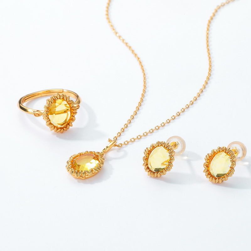 S925 Sterling Silver Jewelry Pendants Citrine Gemstone Sunflower Style Necklace Charms