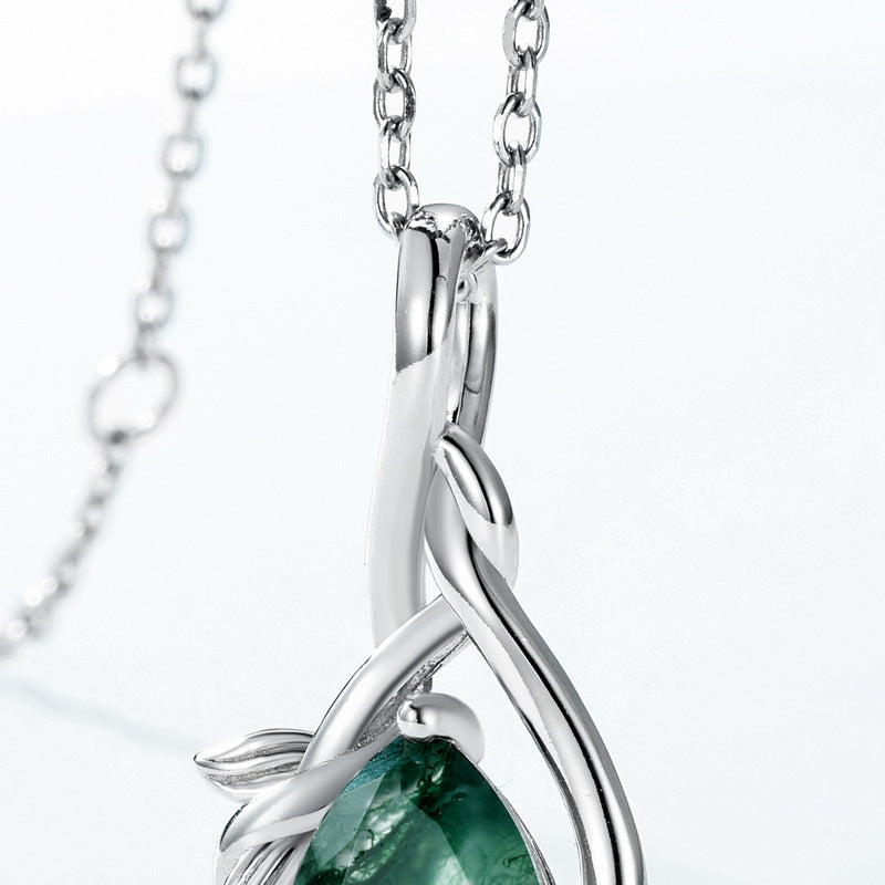 S925 Sterling Silver Jewelry Pendant Natural Moss Agate Gemstone Novel Necklace Charms