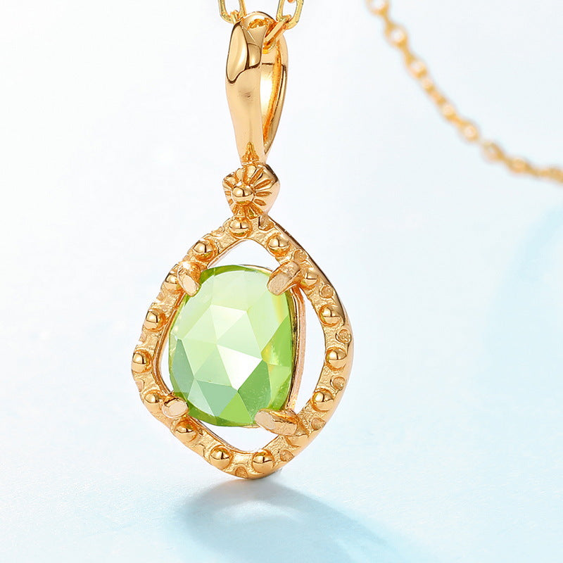 S925 Sterling Silver Jewelry Pendants Natural Peridot Gemstone Choker Necklace Charms
