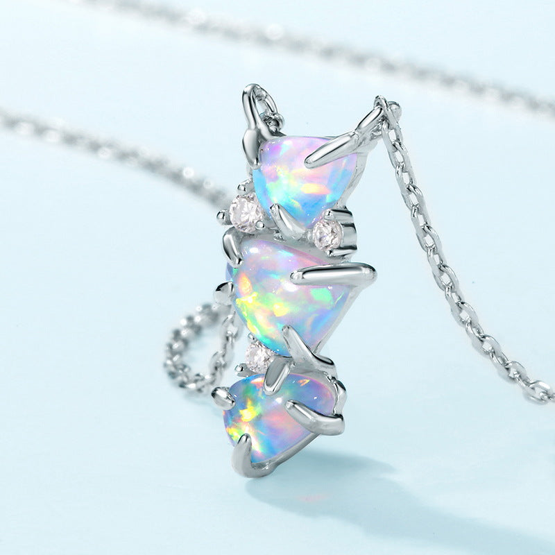 S925 Sterling Silver Jewelry Necklace Magical Color Opal Gemstone Irregular Style Necklaces