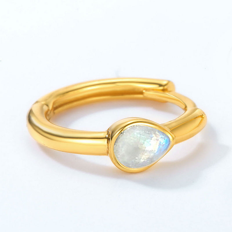 S925 Sterling Silver Jewelry Earrings Natural Moonstone Gemstone Simple Luxury Hoop Earrings