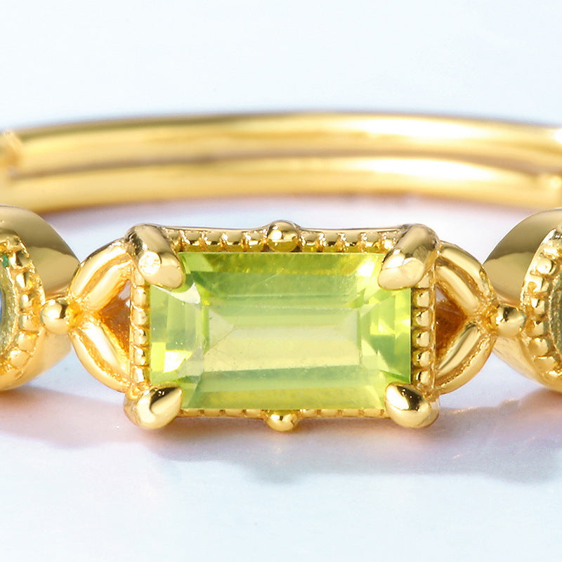 S925 Sterling Silver Jewelry Rings Peridot Gemstone Vintage Style Simple Luxury Ring