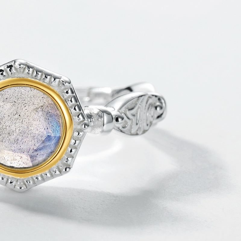 S925 Sterling Silver Jewelry Ring Natural Labradorite Gemstone Vintage Style Fashion Rings