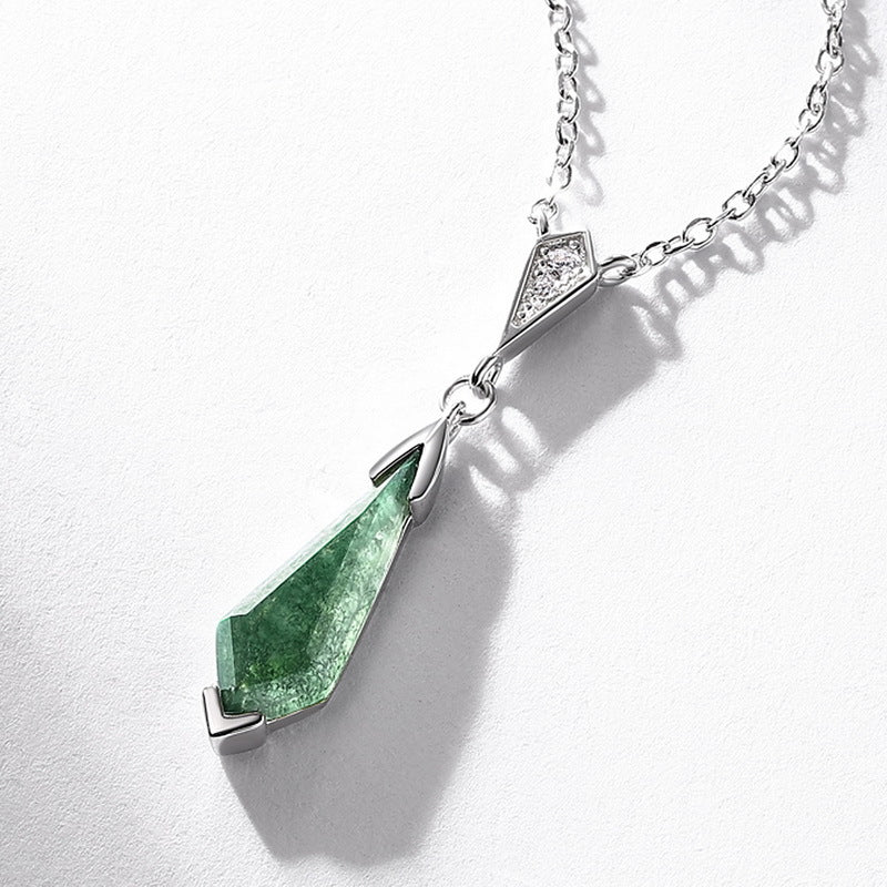 S925 Sterling Silver Jewelry Necklace Natural Moss Agate Gemstone Drop Charms Necklace