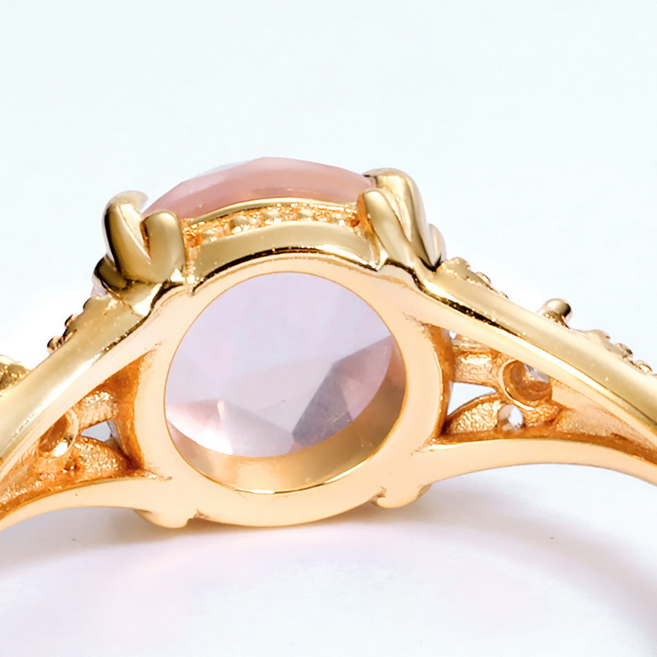 S925 Sterling Silver Jewelry Ring Natural Rose Quartz Gemstone Floral Style Rings