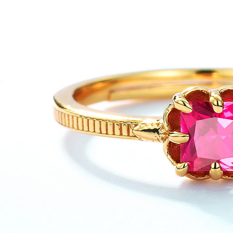 S925 Sterling Silver Jewelry Ring Red Corundum Gemstone Simple Luxury Rings