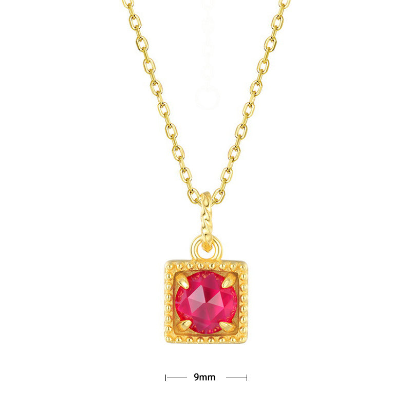 S925 Sterling Silver Jewelry Pendants Red Corundum Gemstone Palace Style Necklace Charms
