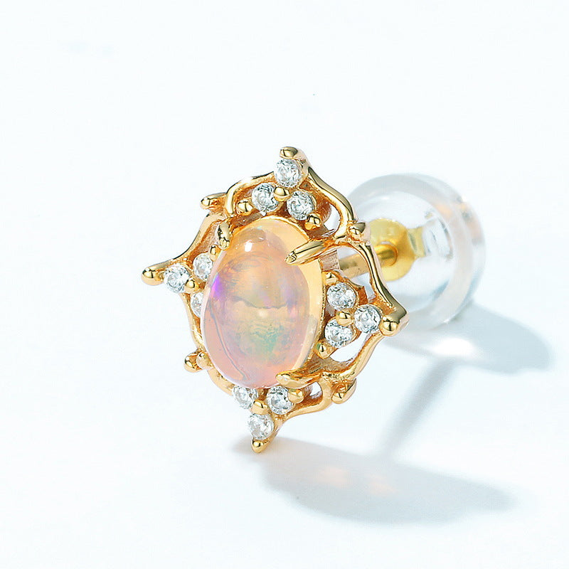 S925 Sterling Silver Jewelry Earrings Gold Plating Opal Gemstone Palace Style Stud Earrings