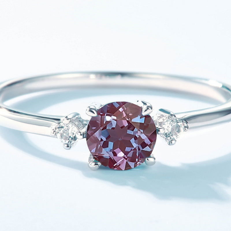 S925 Sterling Silver Jewelry Ring Alexandrite Chameleon Gemstone Simple Luxury Rings