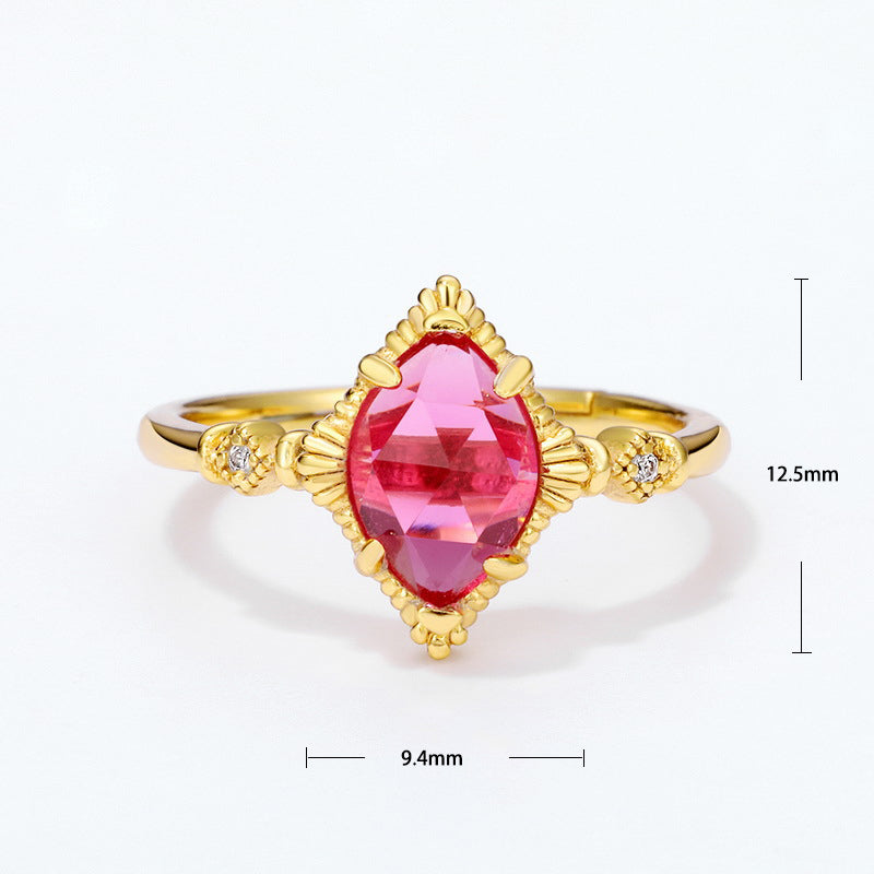 S925 Sterling Silver Jewelry Ring Synthetic Ruby Gemstone Vintage Palace Style Rings