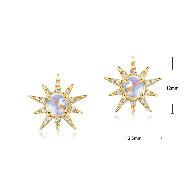 S925 Sterling Silver Jewelry Earrings Natural Moonstone Gemstone Star Style Stud Earrings