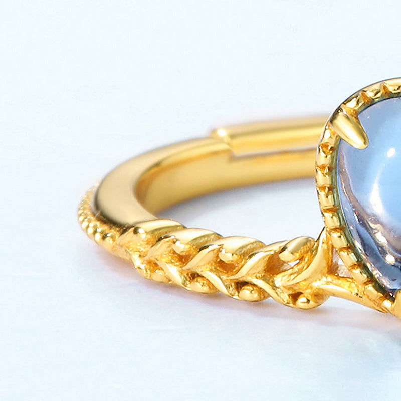 S925 Sterling Silver Jewelry Ring Natural Swiss Blue Topaz Gemstone Water Drop Style Rings
