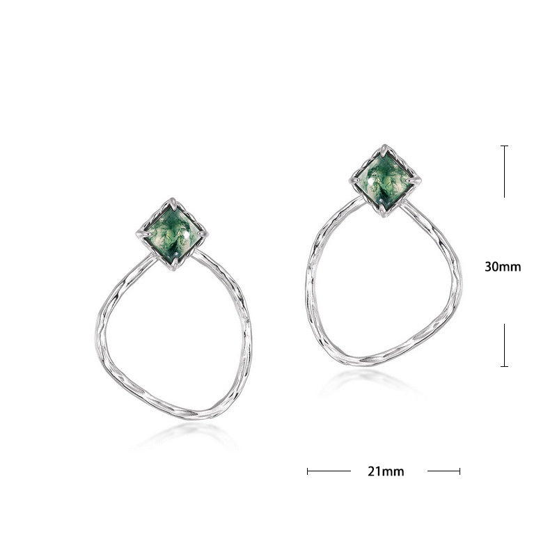 S925 Sterling Silver Jewelry Earrings Natural Moss Agate Gemstone Detachable Earrings