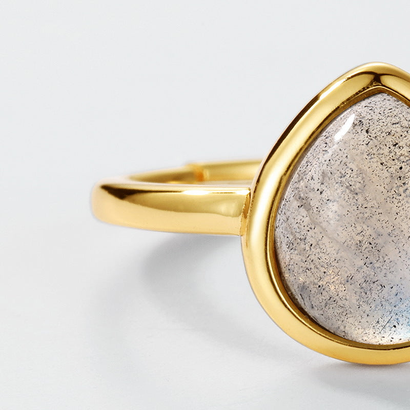 S925 Sterling Silver Jewelry Ring Natural Labradorite Gemstone Waterdrop Style Fashion Rings