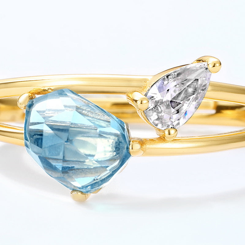 S925 Sterling Silver Jewelry Ring Natural London Blue Topaz Gemstone Simple Luxury Rings