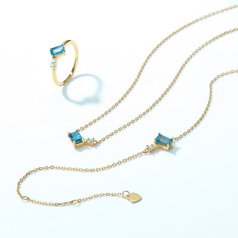S925 Sterling Silver Jewelry Necklace Natural London Blue Topaz Gemstone Charms Necklace