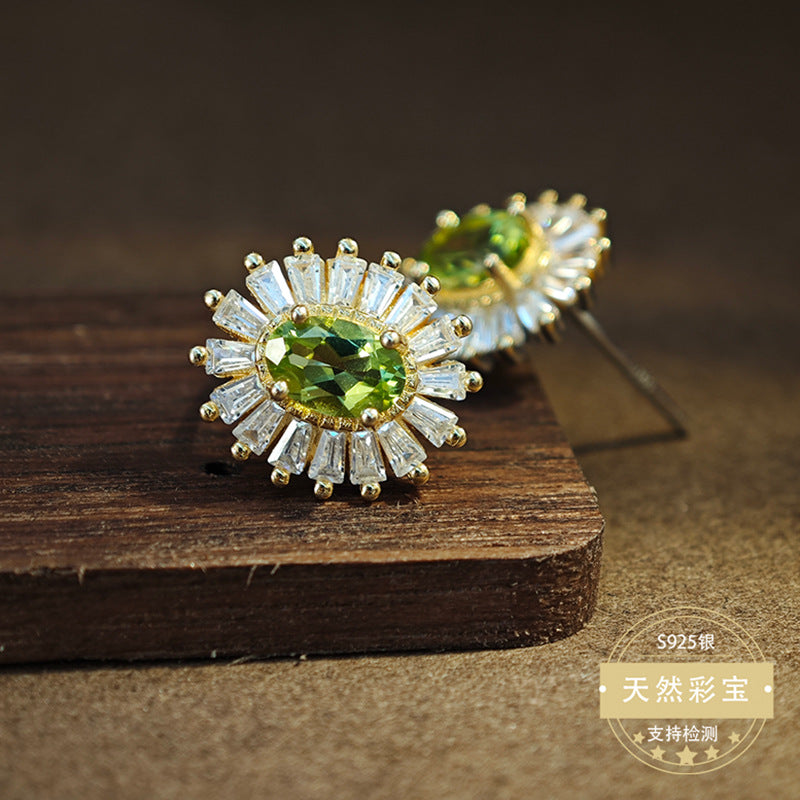 S925 Sterling Silver Fine Jewelry Natural Peridot Gemstone Fashion Luxury Stud Earrings