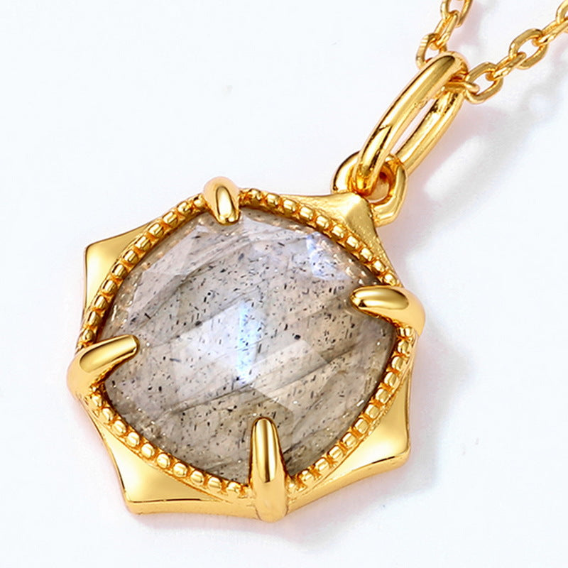 S925 Sterling Silver Jewelry Pendants Natural Labradorite Gemstone Fashion Necklace Charms