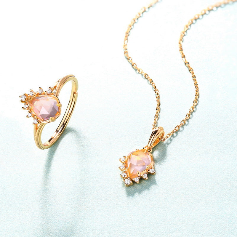 S925 Sterling Silver Jewelry Pendants Natural Rose Quartz Simple Luxury Necklace Charms