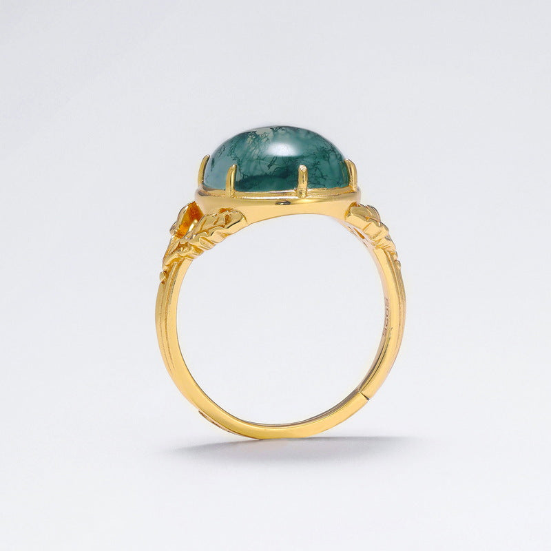 S925 Sterling Silver Jewelry Ring Natural Moss Agate Gemstone Vintage Fashion Luxury Rings