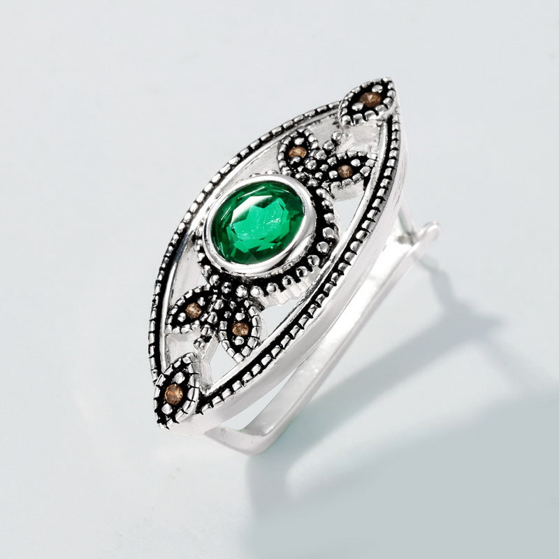 S925 Sterling Silver Jewelry Earrings Lab Grown Emerald Gemstone Vintage Leaf Style Earrings