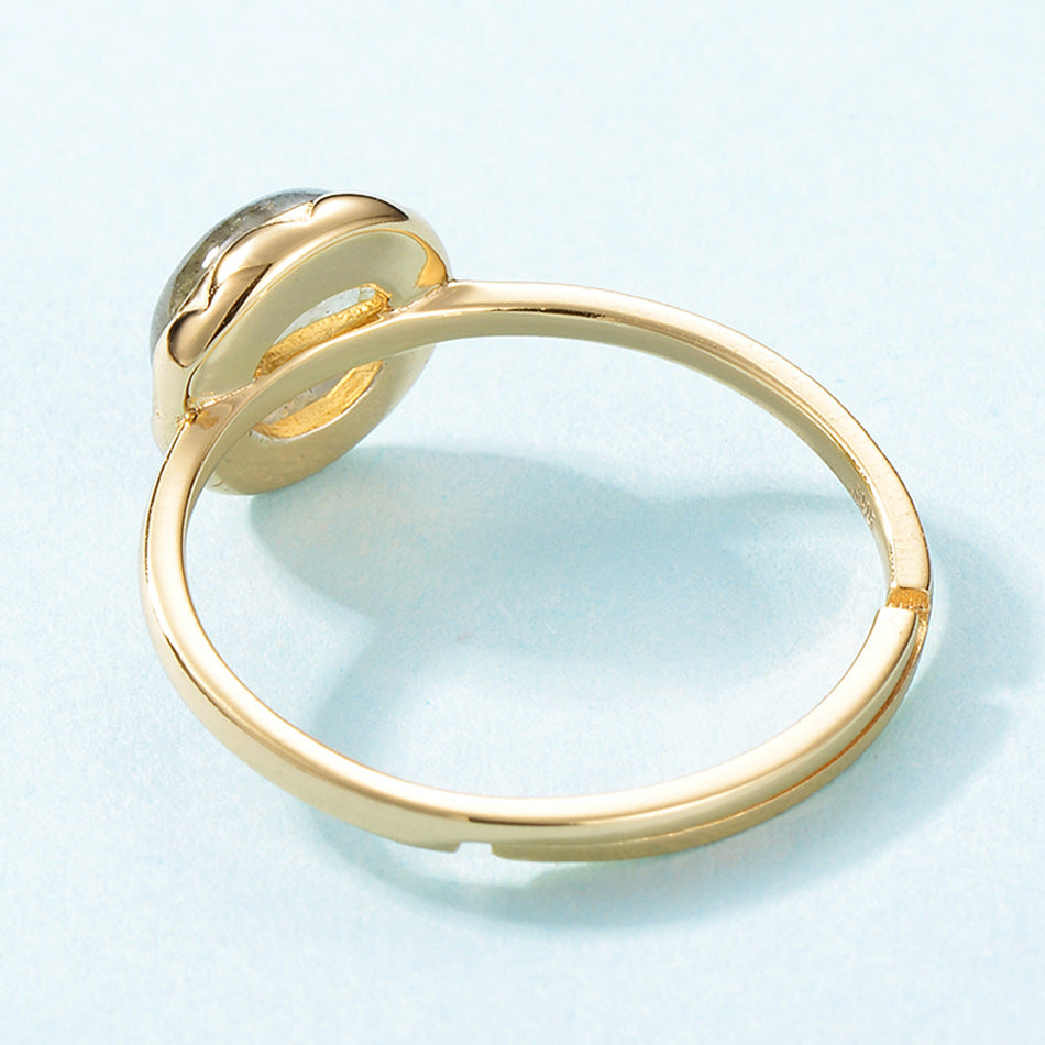 S925 Sterling Silver Jewelry Ring Natural Labradorite Gemstone Round Style Simple Luxury Rings