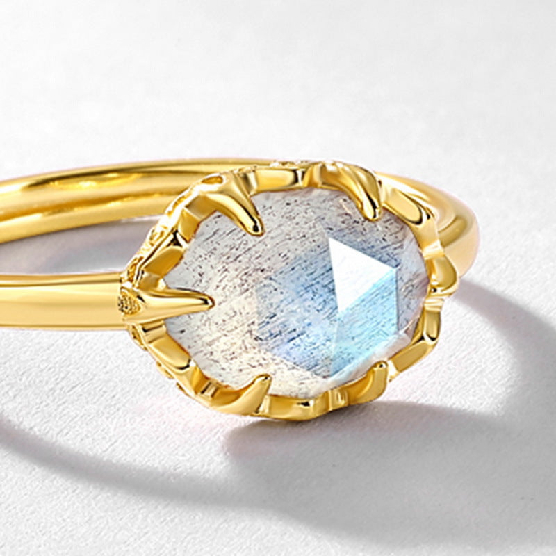 S925 Sterling Silver Jewelry Ring Natural Labradorite Gemstone Simple Luxury Rings