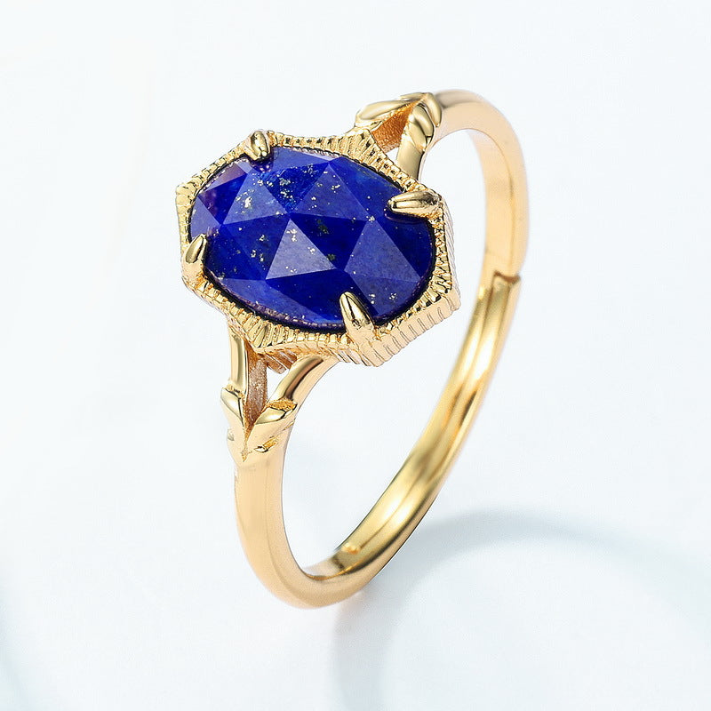 S925 Sterling Silver Jewelry Ring Natural Lapis Lazuli Gemstone Simple Luxury Stacking Rings