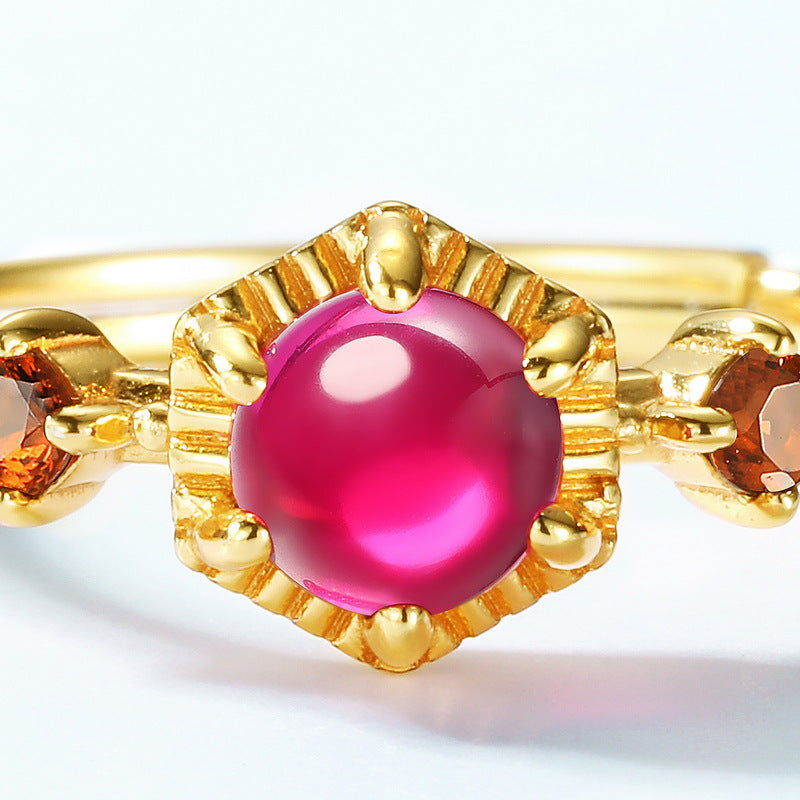 S925 Sterling Silver Jewelry Ring Red Corundum Gemstone Palace Style Rings
