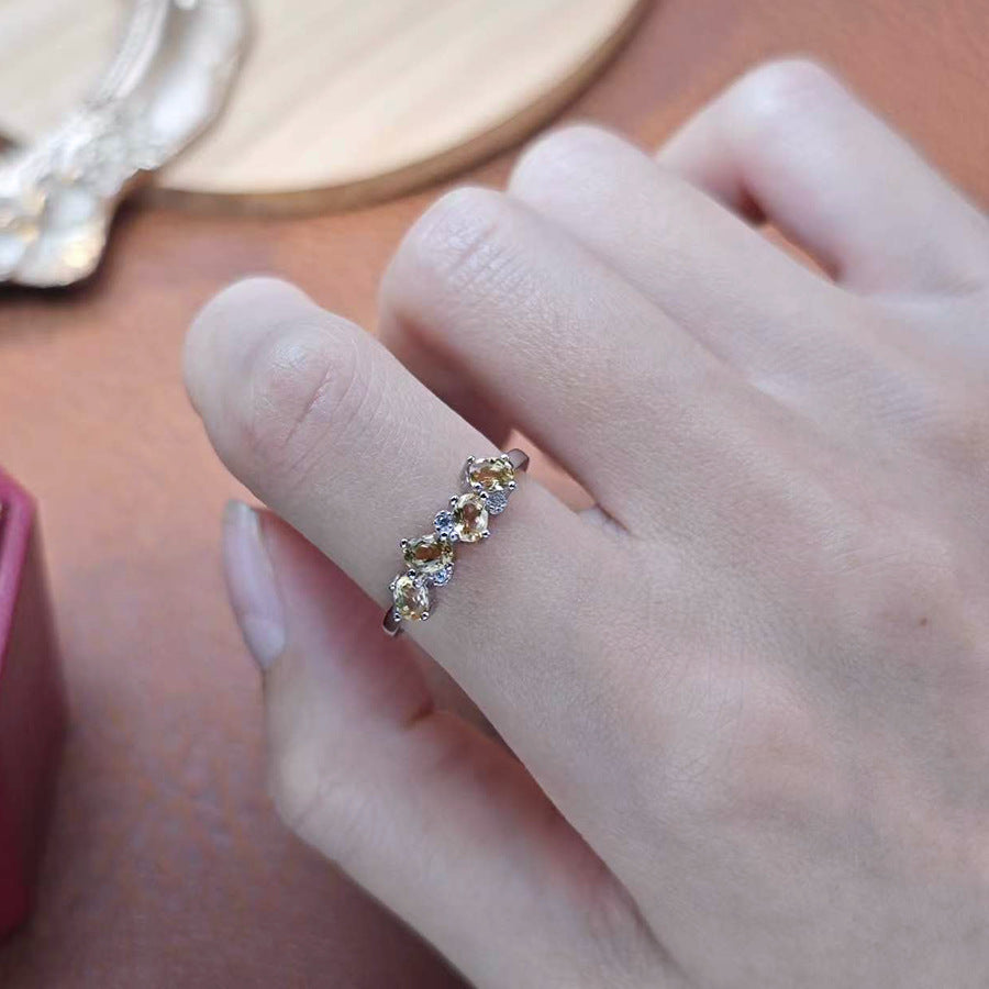 S925 Sterling Silver Fine Jewelry Natural Citrine Gemstone Fashion Style Simple Luxury Rings