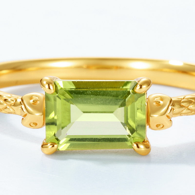S925 Sterling Silver Jewelry Rings Natural Peridot Gemstone Geometric Style Ring