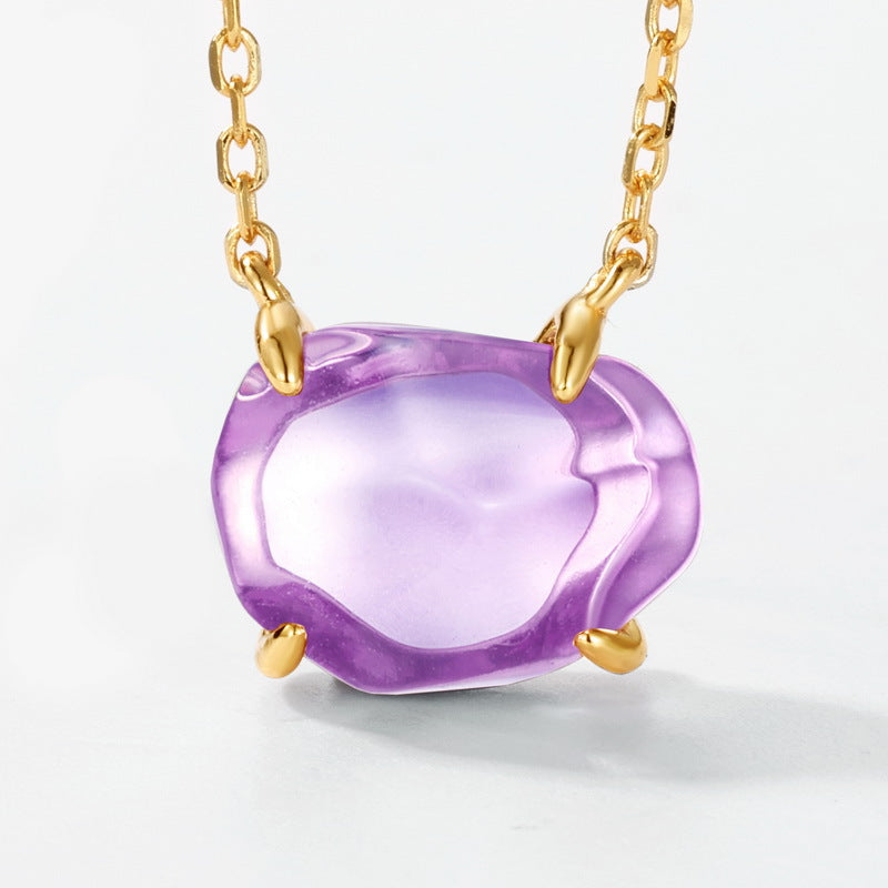 S925 Sterling Silver Jewelry Necklace Natural Amethyst Gemstone Irregular Style Necklaces