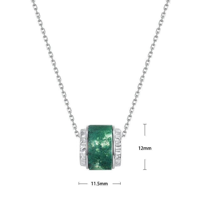 S925 Sterling Silver Jewelry Necklace Natural Moss Agate Gemstone Fashion Charms Necklace