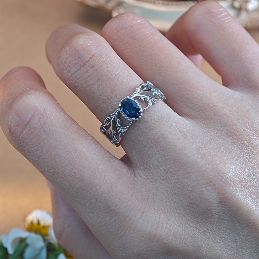 S925 Sterling Silver Jewelry Ring Natural London Blue Topaz Gemstone Luxury Rings