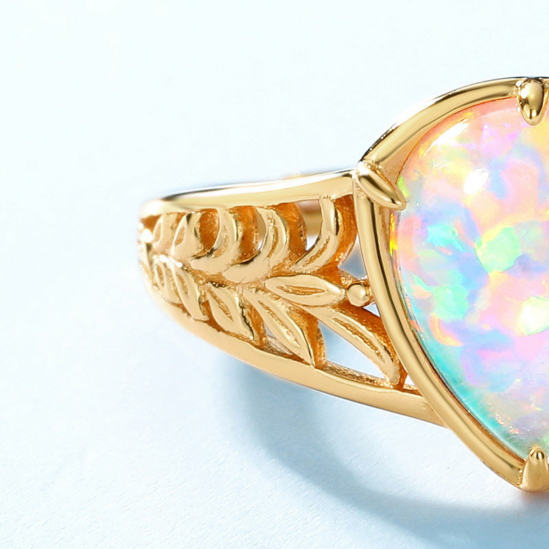 S925 Sterling Silver Jewelry Gold Plating Opal Gemstone Vintage Stripe Style Rings