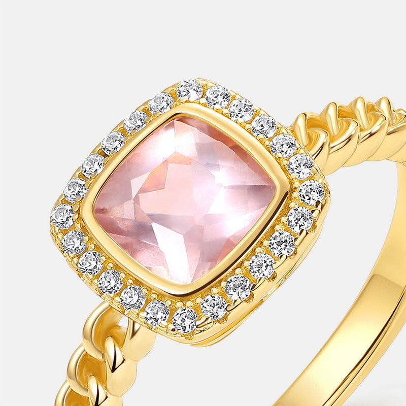 S925 Sterling Silver Jewelry Ring Natural Rose Quartz Fashion Simple Luxury Rings