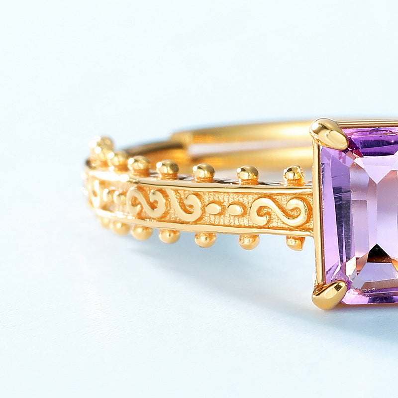 S925 Sterling Silver Jewelry Ring Natural Amethyst Gemstone Floral Palace Style Rings