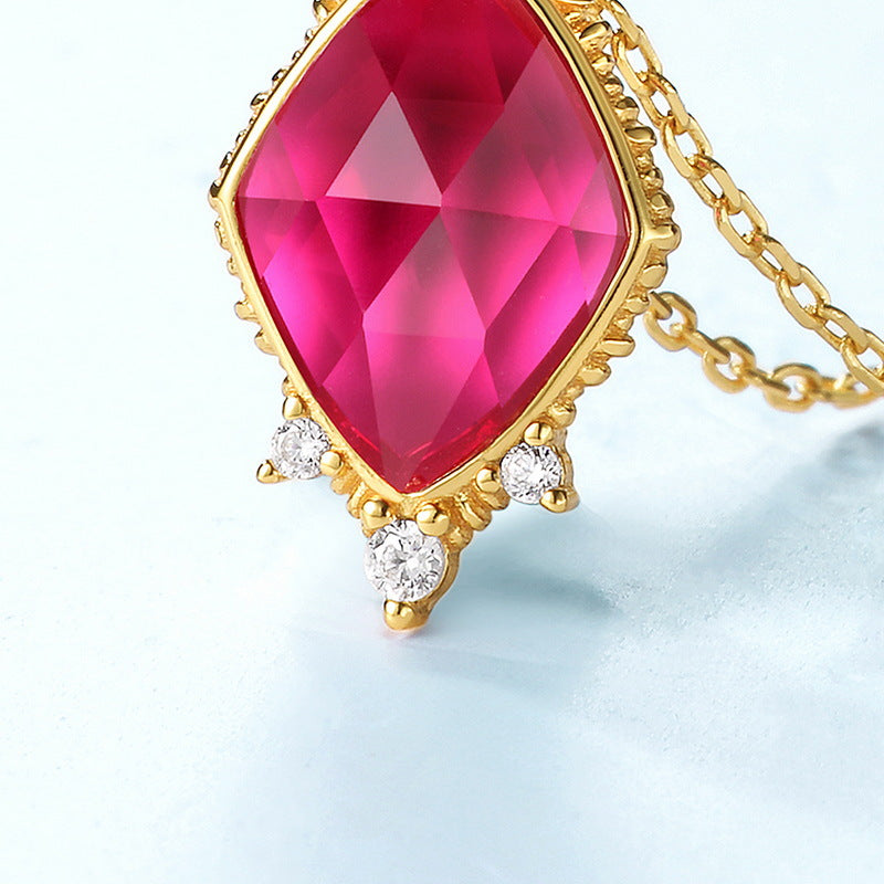 S925 Sterling Silver Jewelry Pendants Red Corundum Gemstone Necklace Charms
