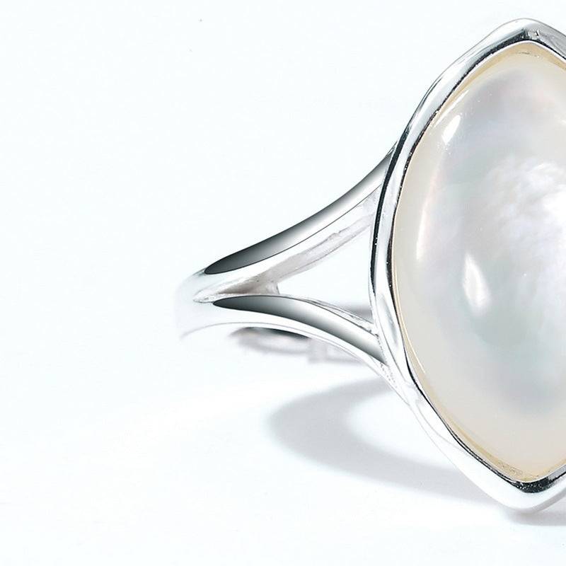 S925 Sterling Silver Jewelry Ring Natural White Shell Gemstone Vintage Style Rings