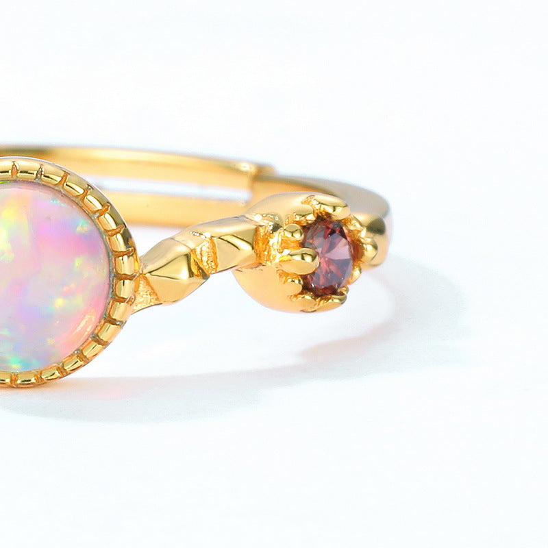 S925 Sterling Silver Jewelry Rings Gold Plating Opal Gemstone Vintage Style Rings