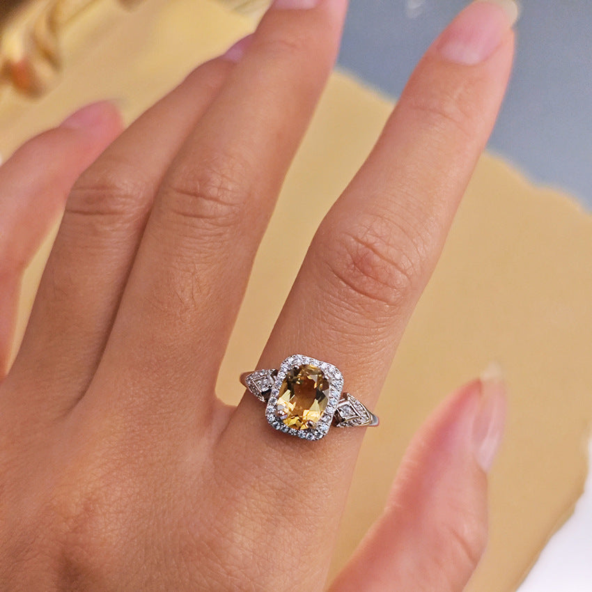 S925 Sterling Silver Jewelry Ring Natural Citrine Gemstone Palace Style Simple Luxury Rings
