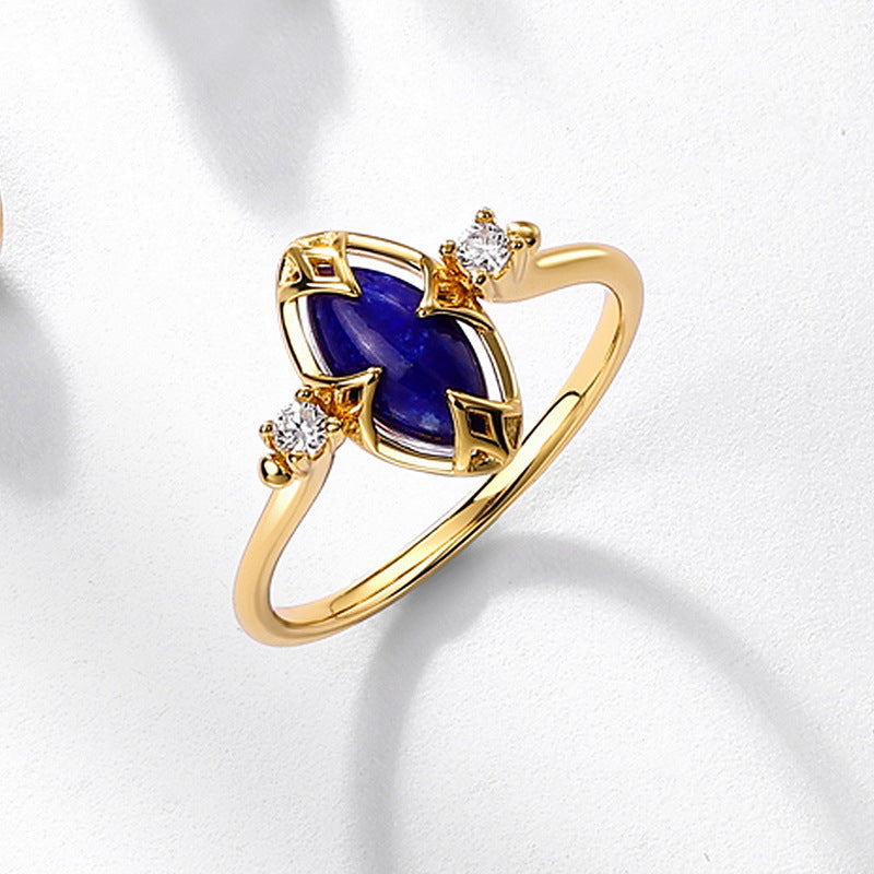 S925 Sterling Silver Jewelry Ring Natural Lapis Lazuli Gemstone Double Side Wearing Rings