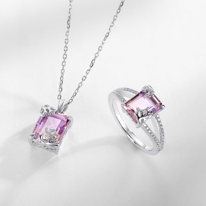 S925 Sterling Silver Jewelry Pendants Natural Ametrine Gemstone Luxury Necklace Charms