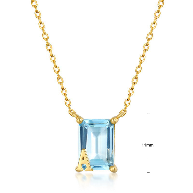 S925 Sterling Silver Jewelry Necklace Natural Sky Blue Topaz Square Style Necklace Charms
